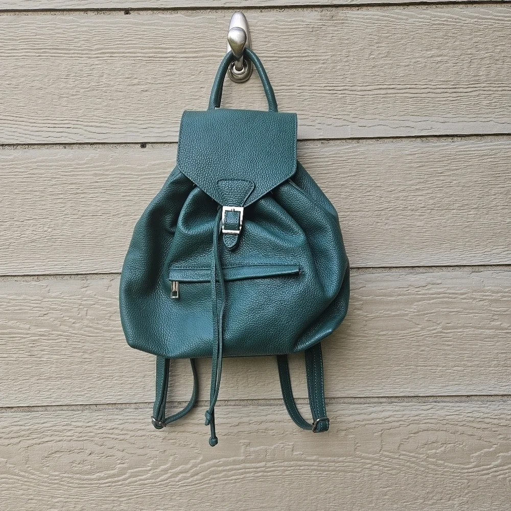green genuine leather mini backpack made in Italy